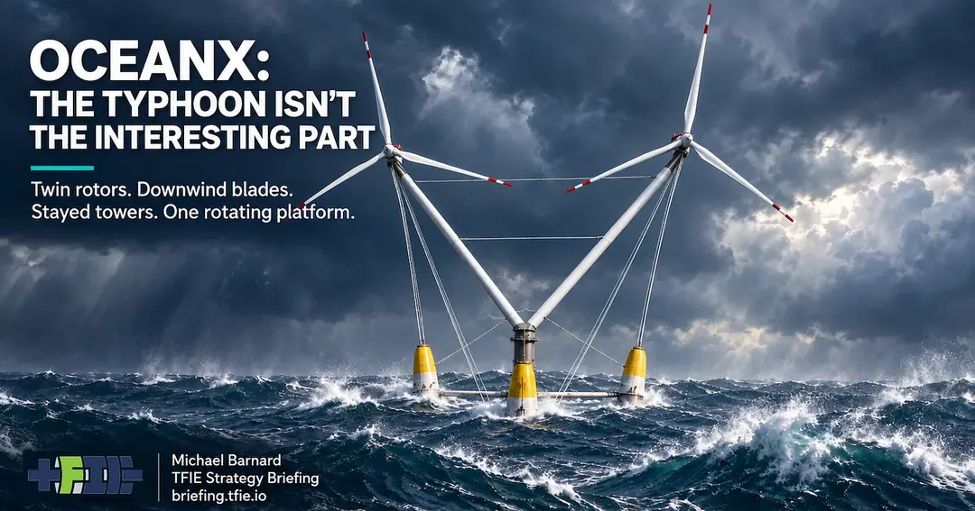 OceanX downwind floating wind platform survives Super Typhoon Yagi