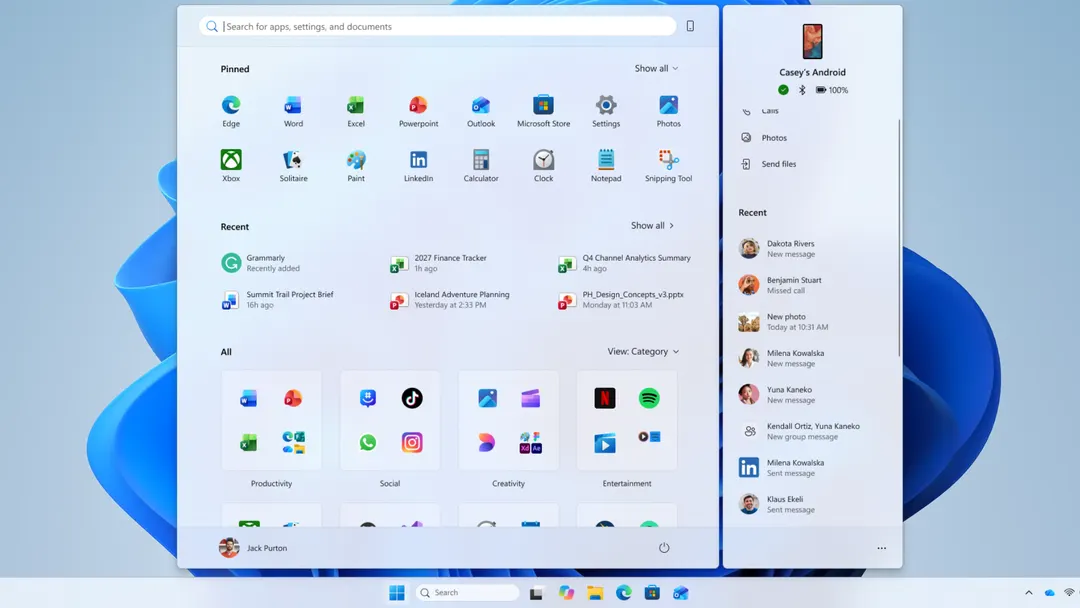 Windows Insider tests phone activity pane in the Start menu