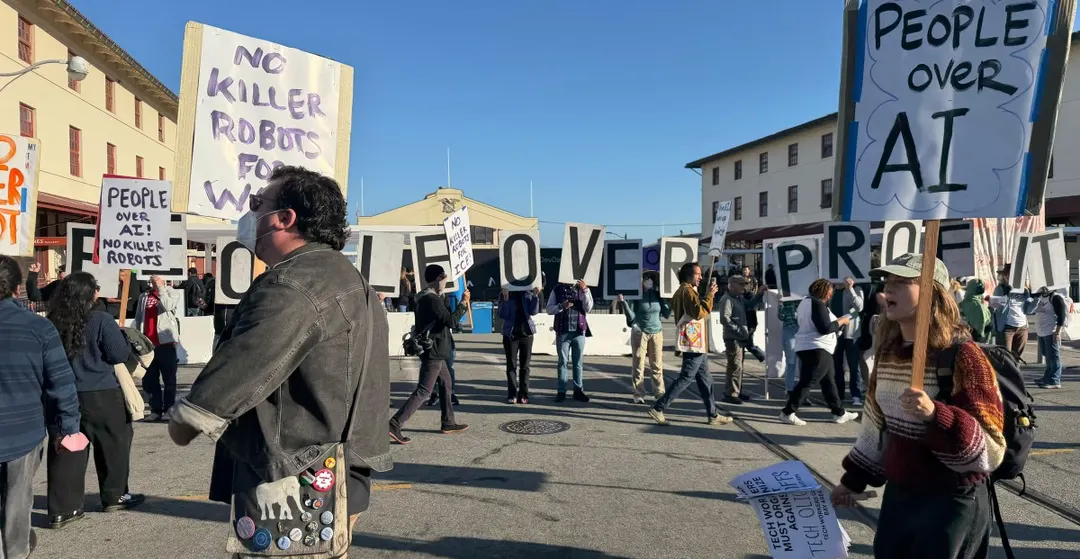 Protesters gather outside OpenAI's DevDay