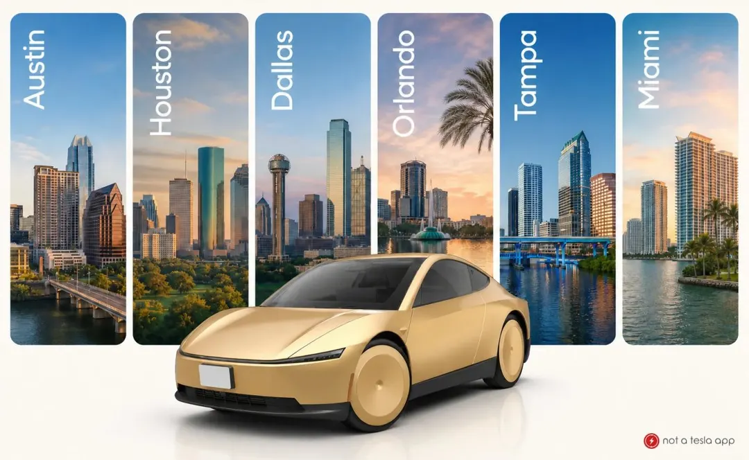 Tesla Robotaxi operates in seven US markets, from 23 to 1,098 sq. miles