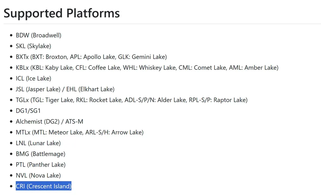 Intel Media Driver adds Crescent Island Xe3P GPU support