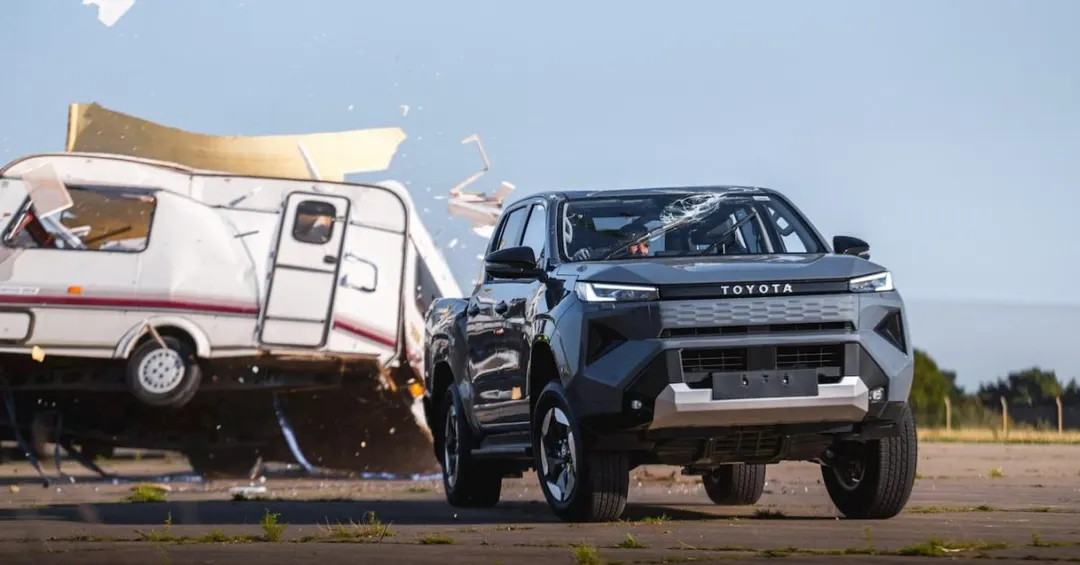 Toyota dropped a 1,675 lb caravan on its electric Hilux, and it drove off