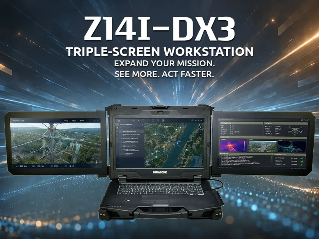 Durabook Z14I-DX3: rugged laptop folds out into three 14-inch screens
