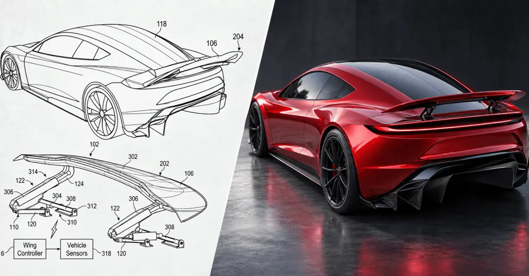 Tesla patent reveals Roadster active rear wing with 700 kg downforce