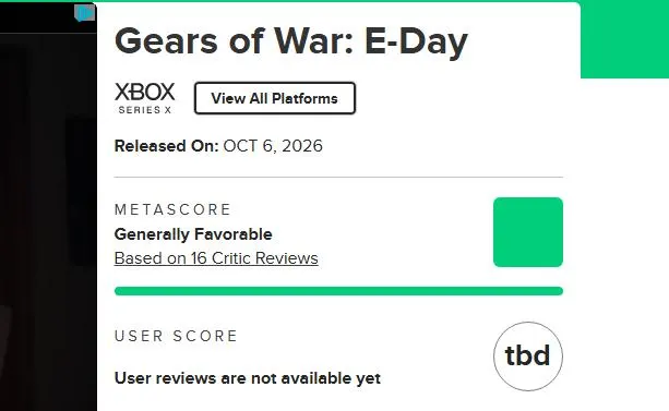 Gears of War: E-Day Metacritic Review Score Is In, And It's Great