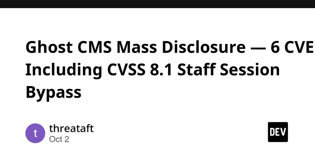 Ghost CMS discloses six CVEs, including CVSS 8.1 staff session bypass