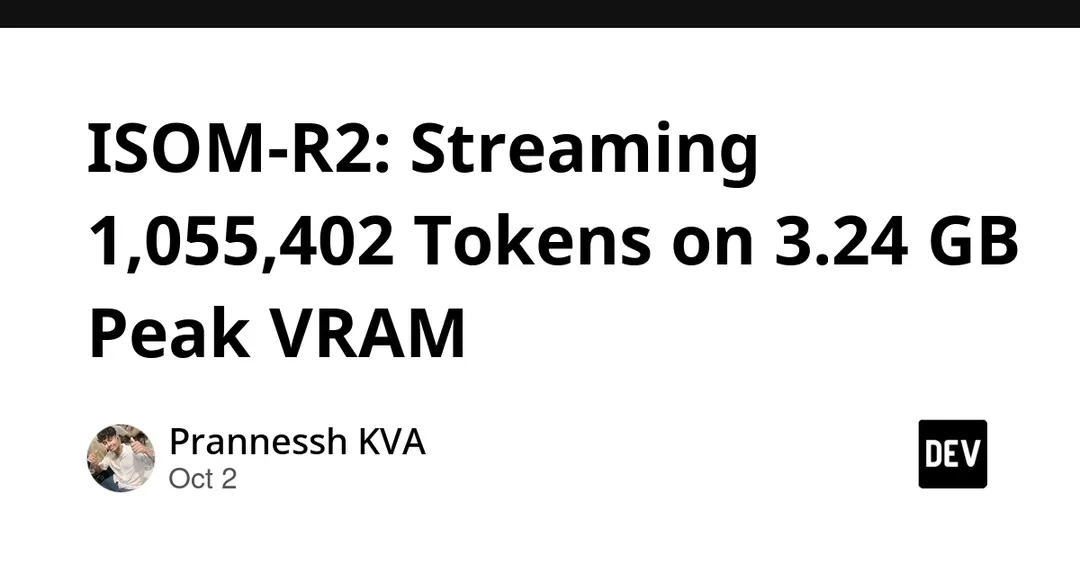 ISOM-R2 streams 1,055,402 tokens at 3.24 GB peak VRAM