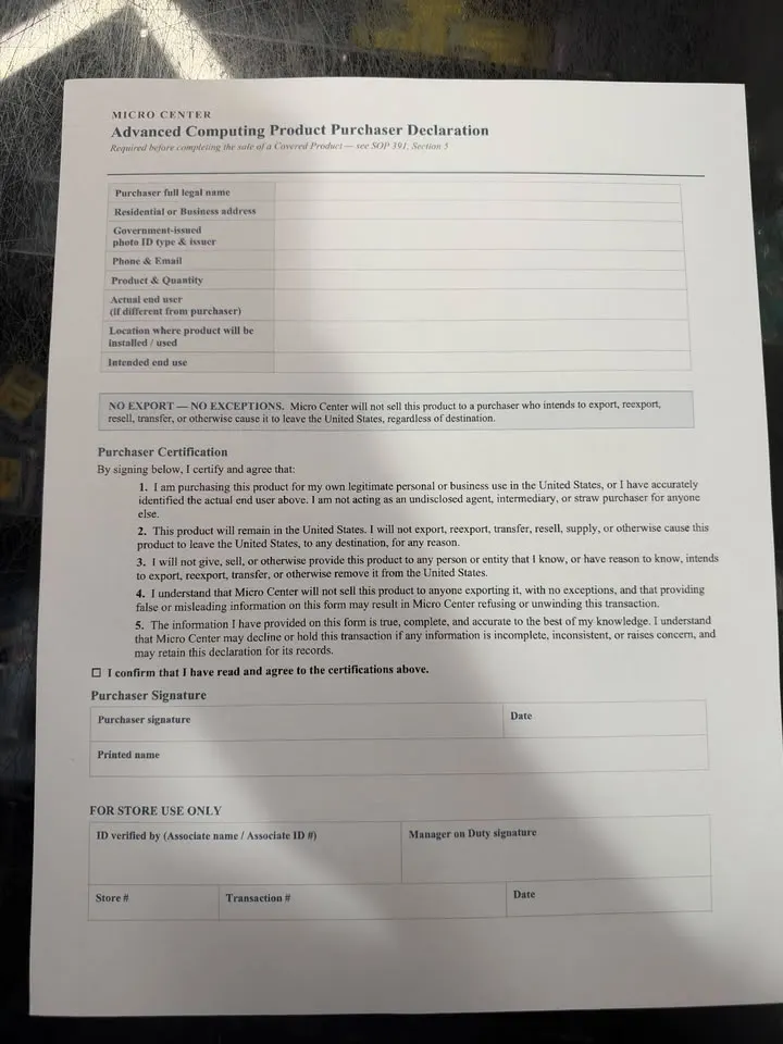 Micro Center Reportedly Requires ID and No-Export Declaration for RTX 5090 Sales