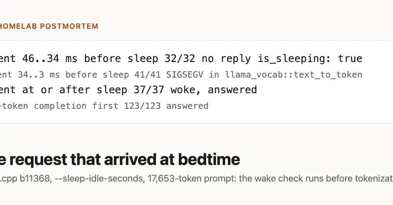 llama-server sleep race hangs or crashes requests arriving just before sleep