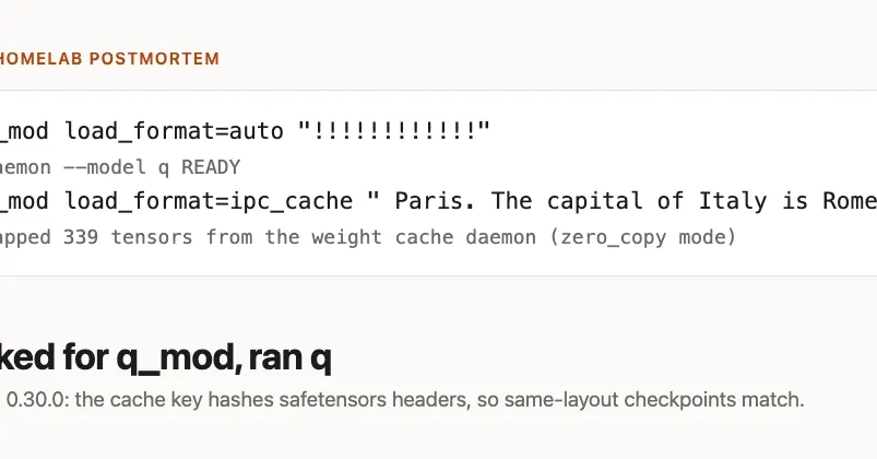 vLLM 0.30.0 weight cache can serve another checkpoint's weights