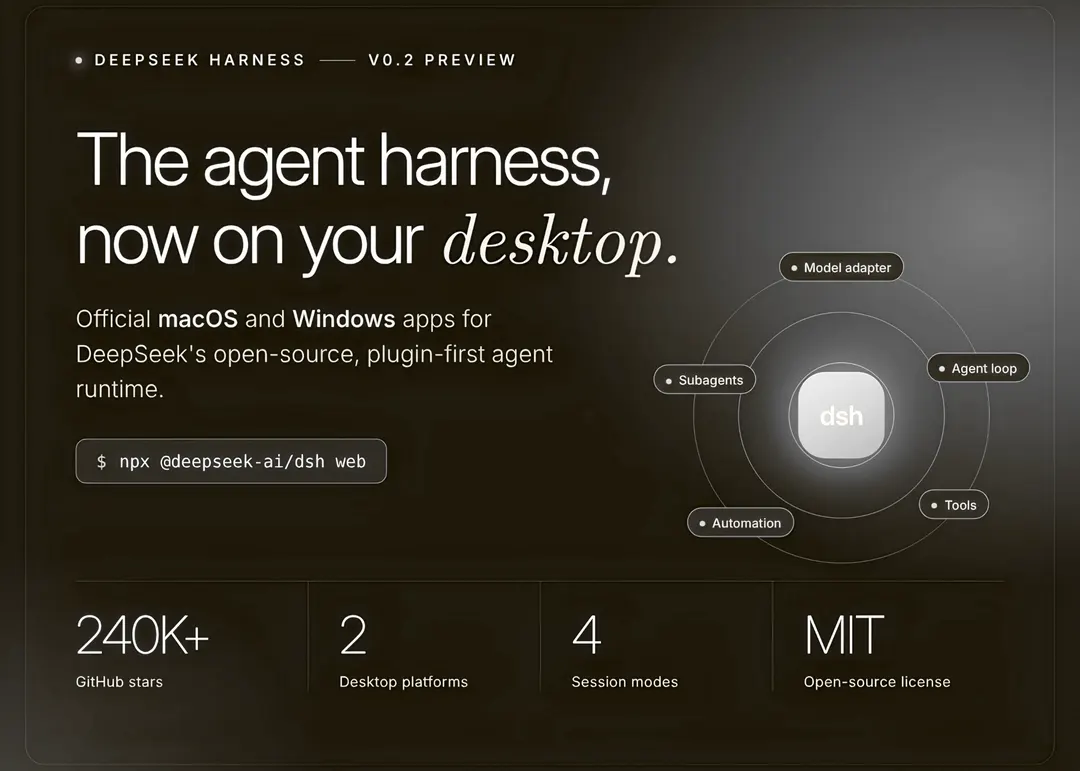 DeepSeek Harness v0.2 Ships Official Desktop Apps for Its Open-Source Agent Harness