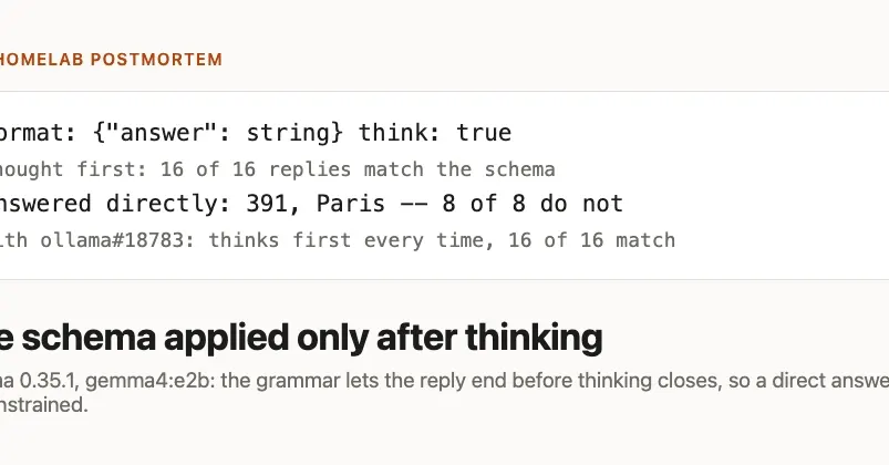 Ollama bug: JSON schema skipped when thinking model answers without thinking