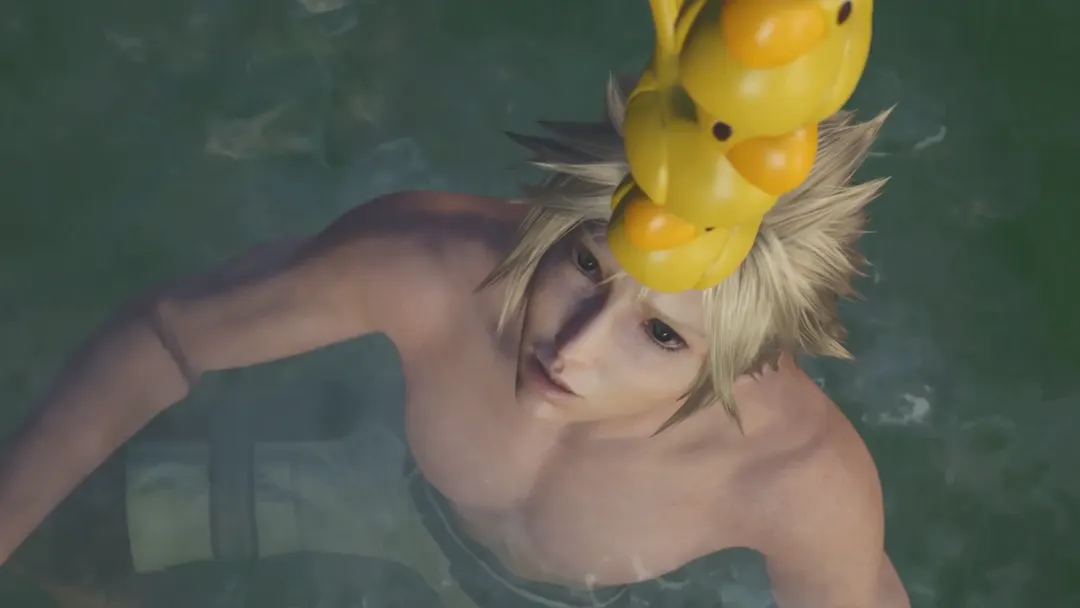 Final Fantasy 7 Revelation hot springs grant HP boost and bathing suit skins