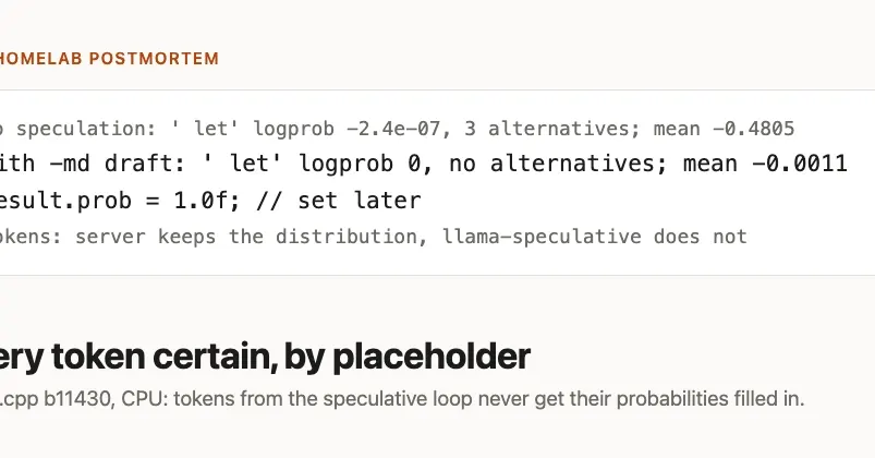 llama-server returns placeholder logprobs when speculative decoding is on