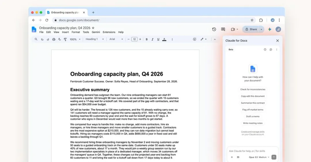Claude launches Google Docs, Sheets, and Slides integration with sidebar