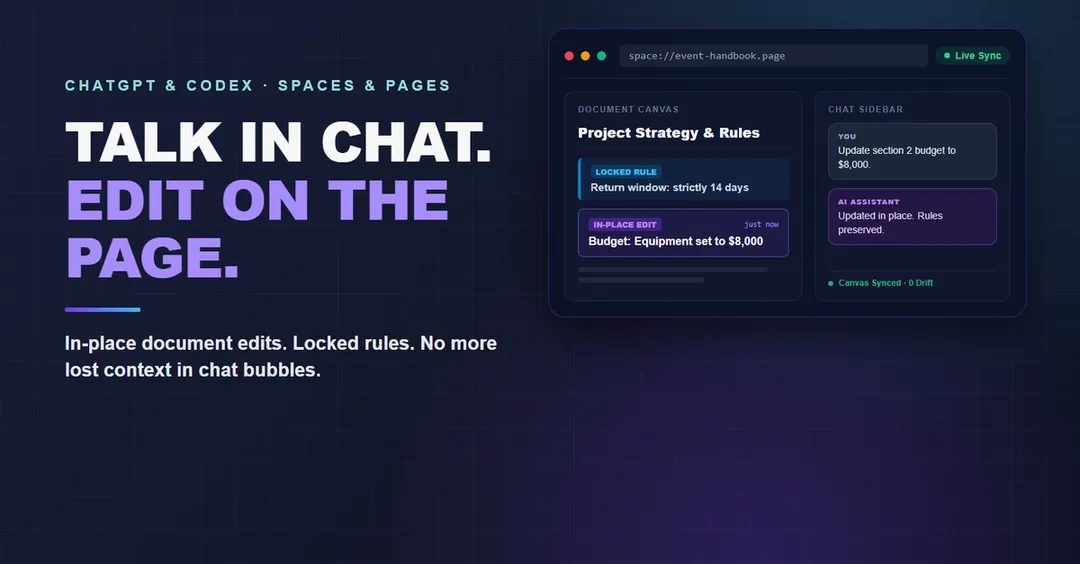 OpenAI adds Spaces and Pages to ChatGPT and Codex
