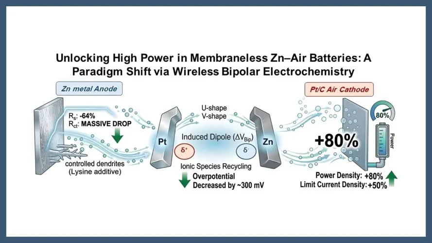 Wireless bipolar electrodes boost zinc-air battery power density by 80%
