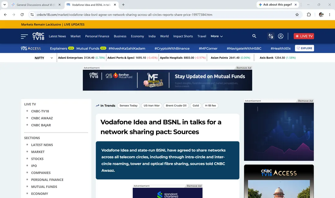 Vodafone Idea and BSNL in talks for network sharing across all telecom circles