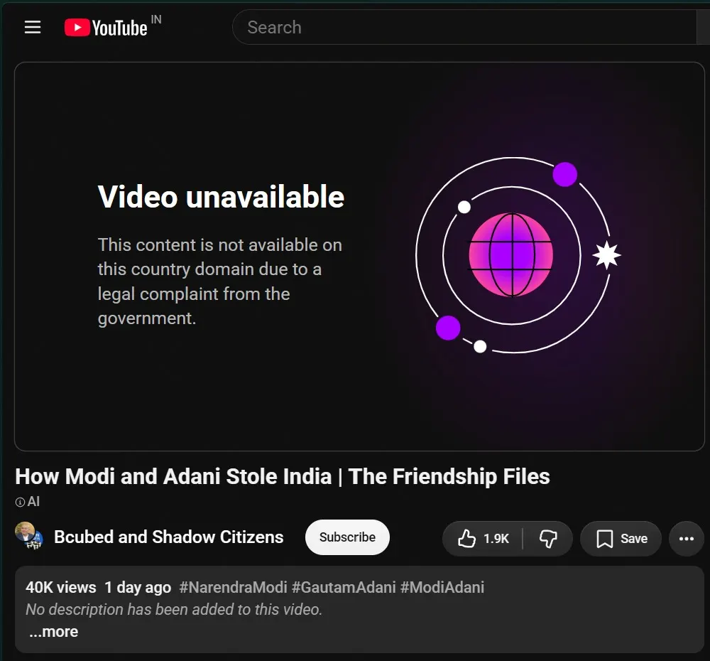 YouTube blocks Modi-Adani video essay in India after government complaint