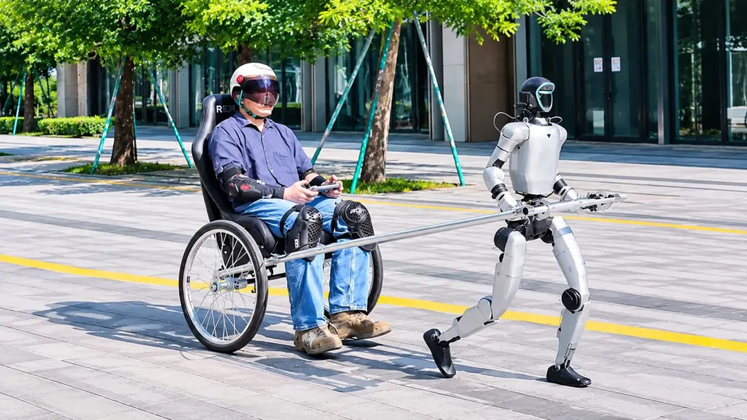 Unitree G1 robot pulls a rickshaw weighing up to 115 kg with one control policy