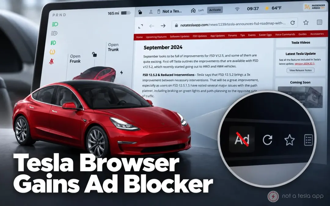 Tesla 2026.32 adds built-in ad blocker and seat heater timeout