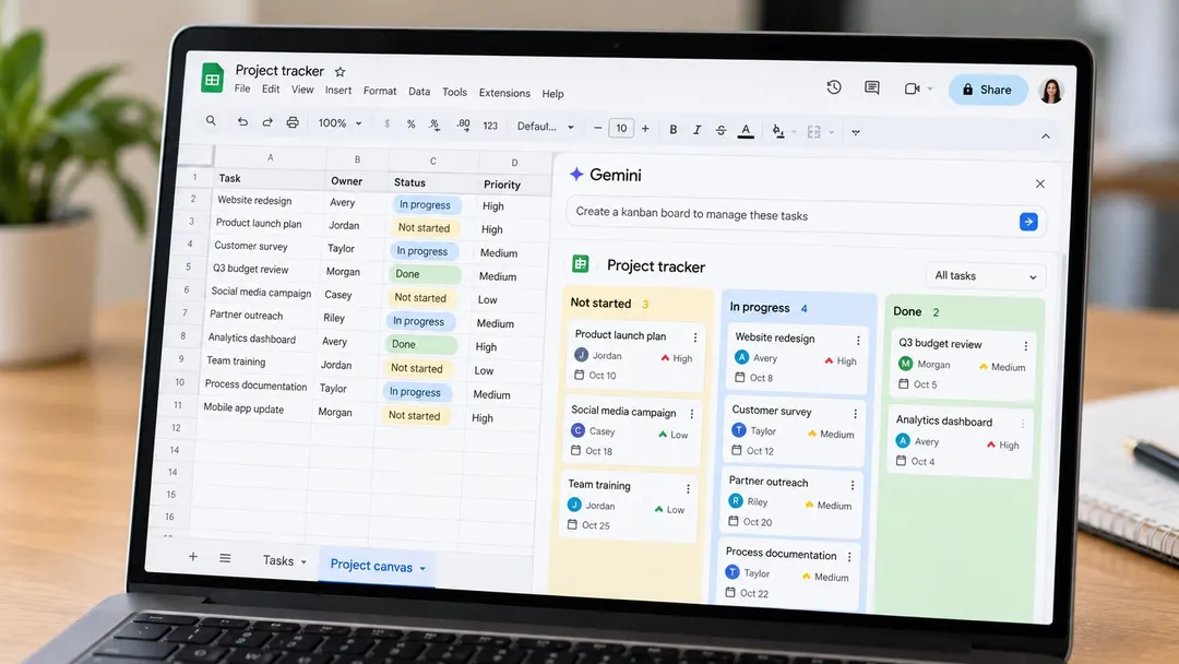 Google Sheets Canvas builds mini-apps from prompts with Gemini