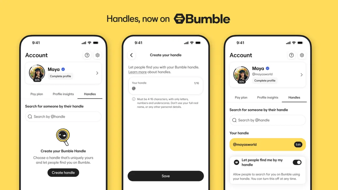 Bumble launches social media-style handles