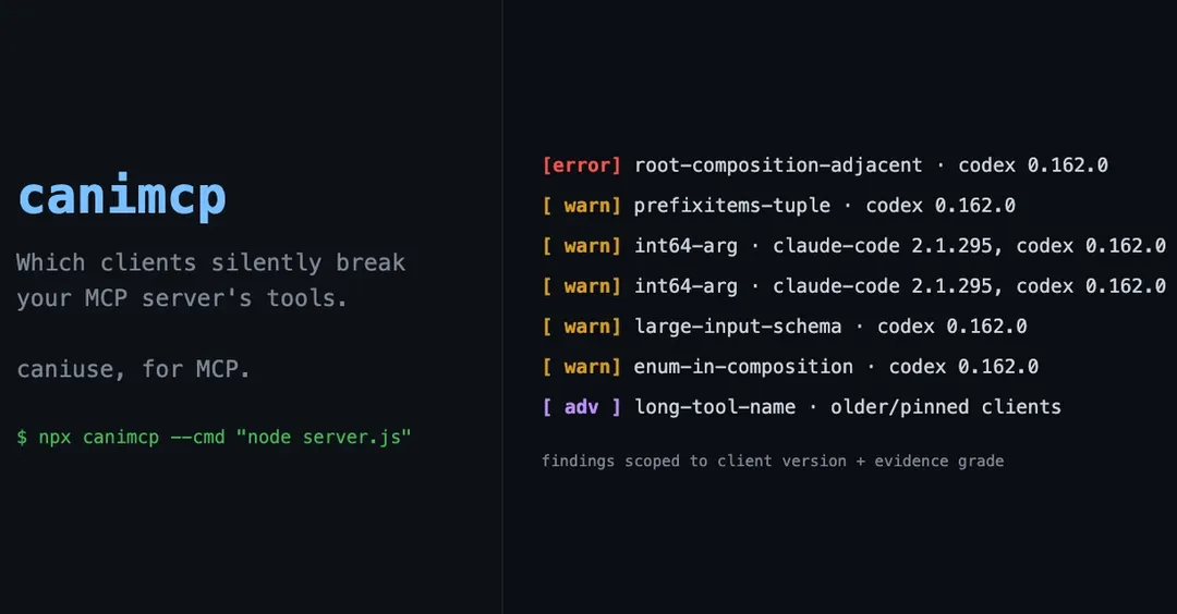 canimcp reveals which MCP clients silently break your server's tools