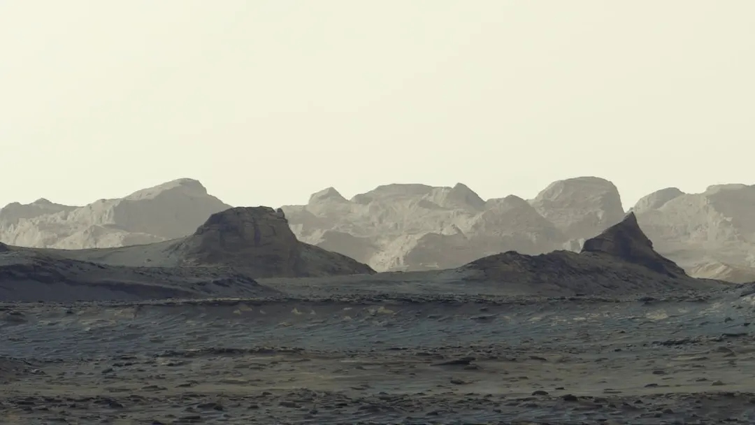 Curiosity's uncorrected Mars panorama shows a blue-gray landscape