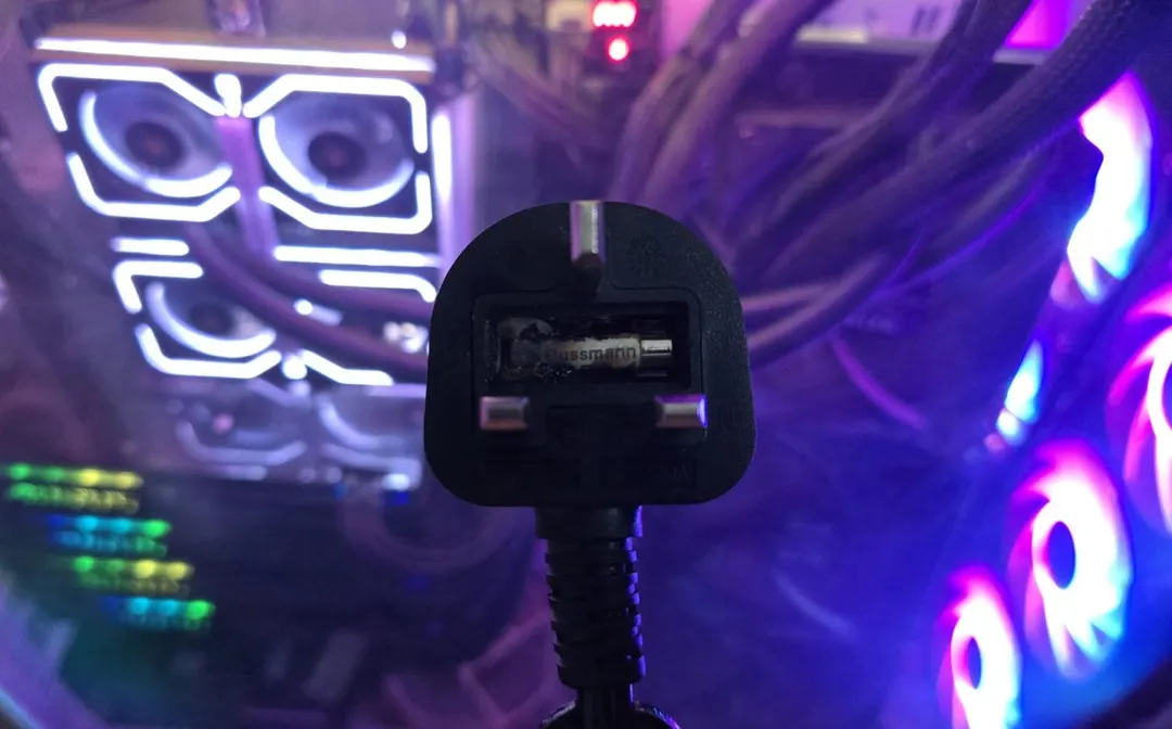 Quad RTX 5090 LLM rig melts main plug and socket, owner blames 13A fuse