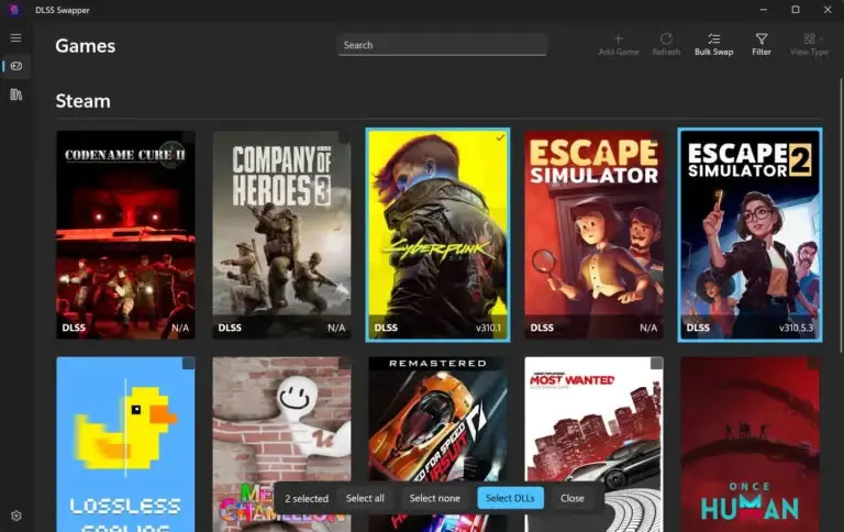 DLSS Swapper 1.2.7.0 adds bulk swapping for DLSS, FSR and XeSS