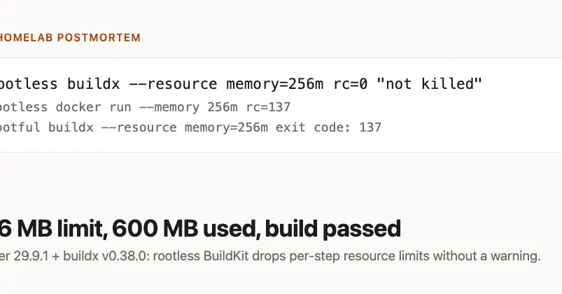Rootless Docker builds silently ignore BuildKit memory limits