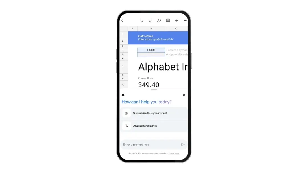 Gemini comes to Google Sheets on iPhone