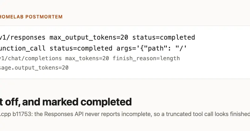 llama-server marks truncated replies and tool calls as completed