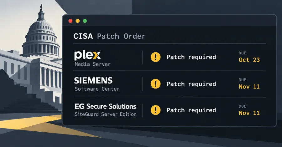CISA orders federal agencies to patch exploited Plex2Shell, Siemens, SiteGuard flaws