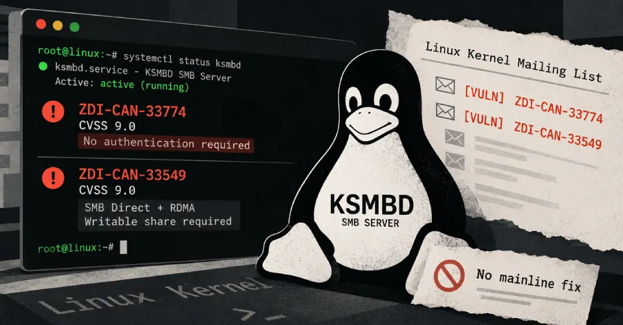 Two CVSS 9.0 Linux KSMBD RCE flaws disclosed before kernel fixes