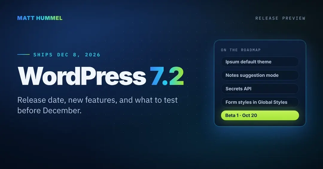 WordPress 7.2 ships December 8 with Ipsum theme and Secrets API