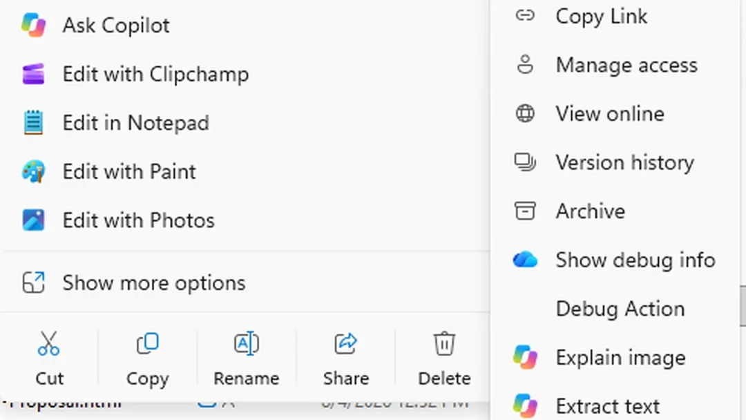 Microsoft removes eight Copilot shortcuts from OneDrive right-click menu