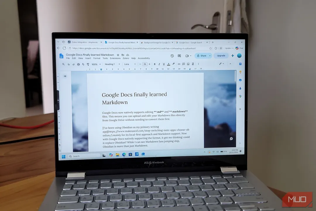 Google Docs now natively opens and edits .md files