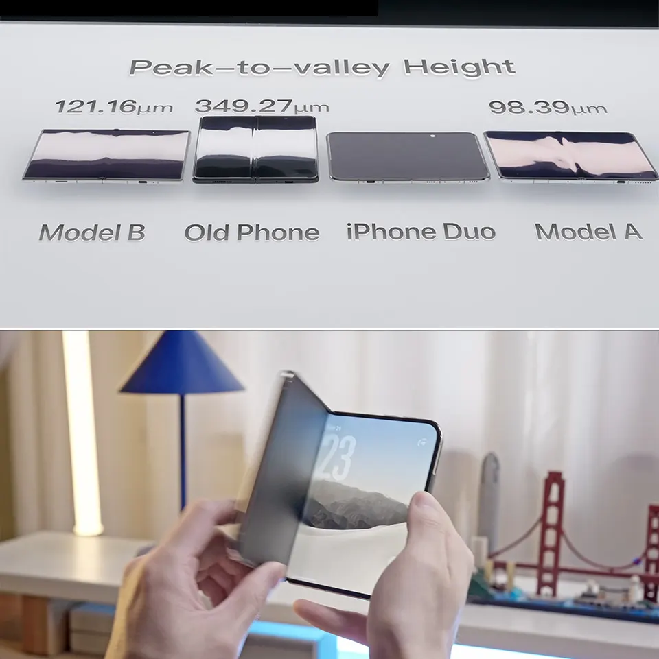 iPhone Duo crease grows to 167 microns after 3,000 folds in test