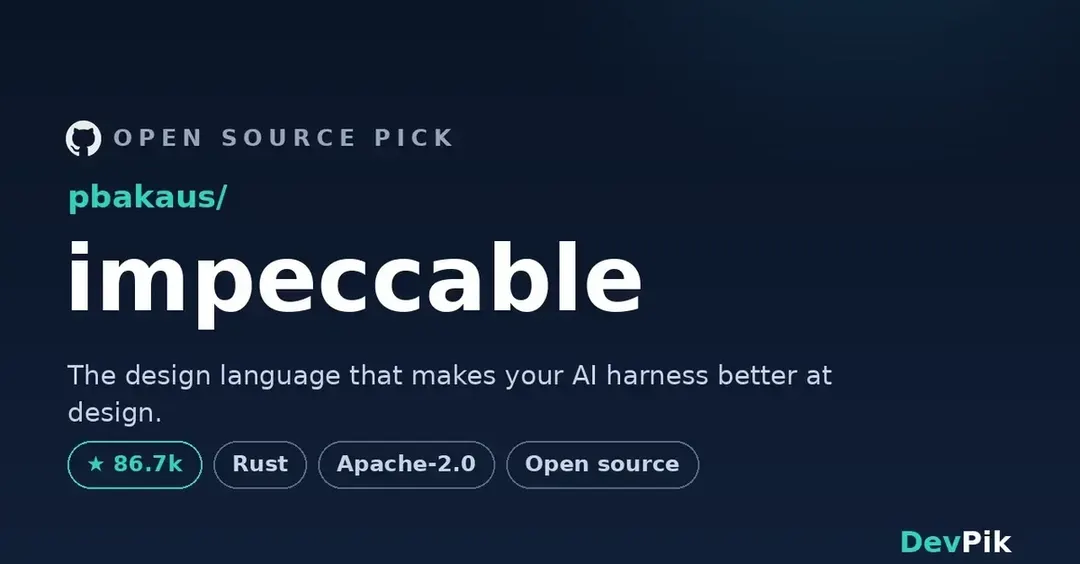 Impeccable: open-source design skill with 62 checks for AI agents
