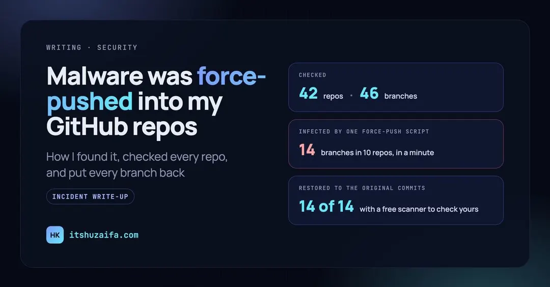 Attackers force-pushed malware into 10 of a developer's GitHub repos