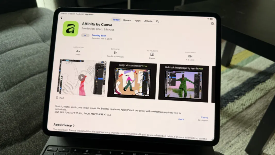 Affinity for iPad launches November 3 for free