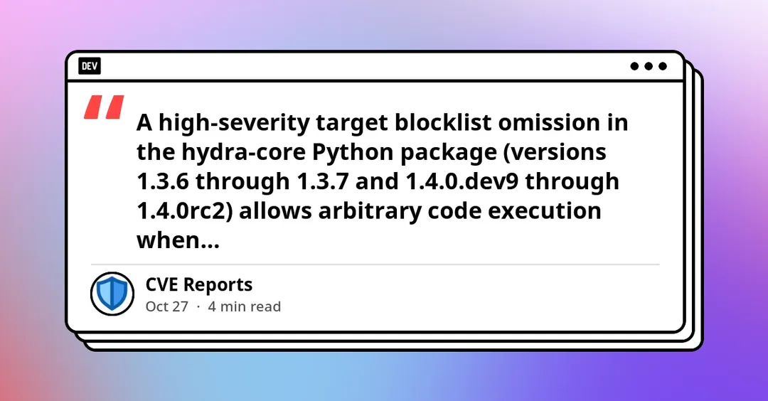 hydra-core PyYAML blocklist bypass allows arbitrary code execution