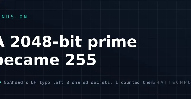 GoAhead TLS bug shrinks 2048-bit DH prime to 255, leaving 8 secrets