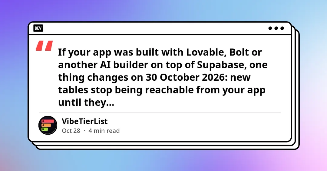 Supabase requires explicit GRANTs for new tables from 30 October