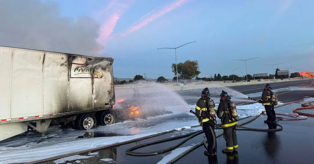 Tesla Semi catches fire on I-880 without crash, closing freeway for 10 hours