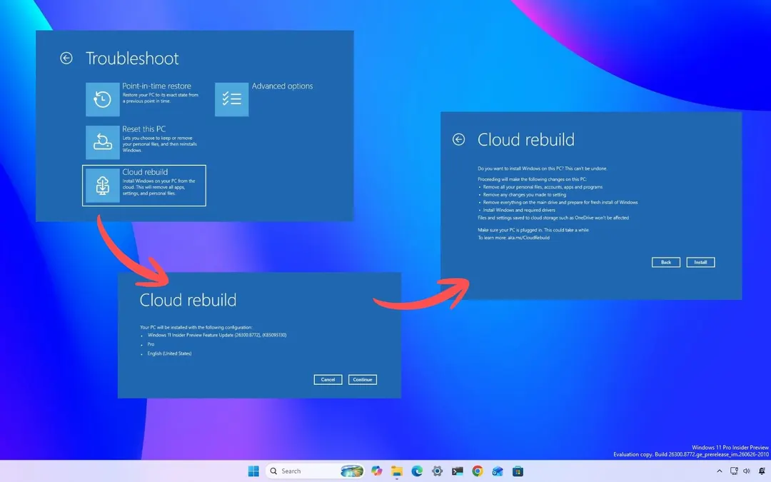 Windows 11 Cloud Rebuild reinstalls the PC without a USB drive