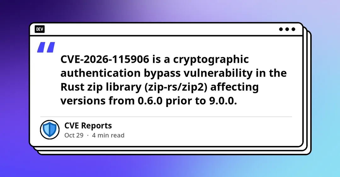 CVE-2026-115906: AES HMAC authentication bypass in Rust zip crate