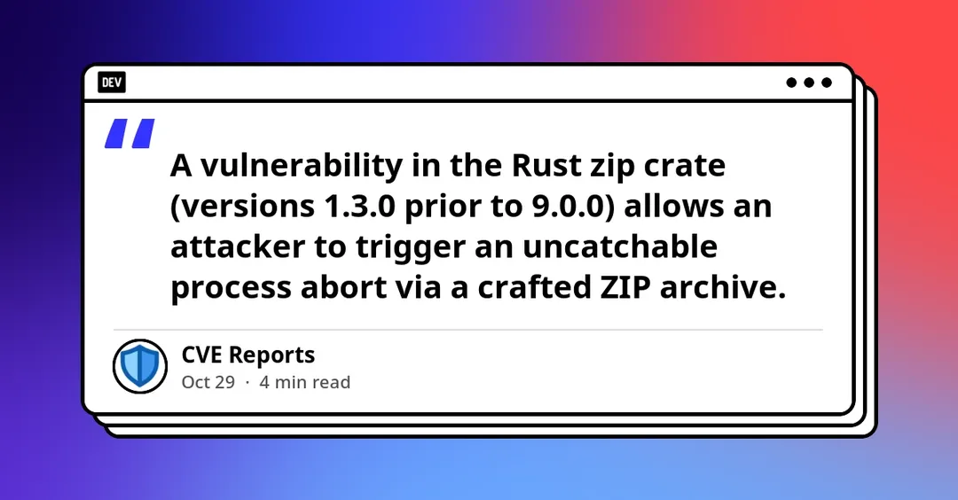 Rust zip crate flaw lets crafted archives abort processes